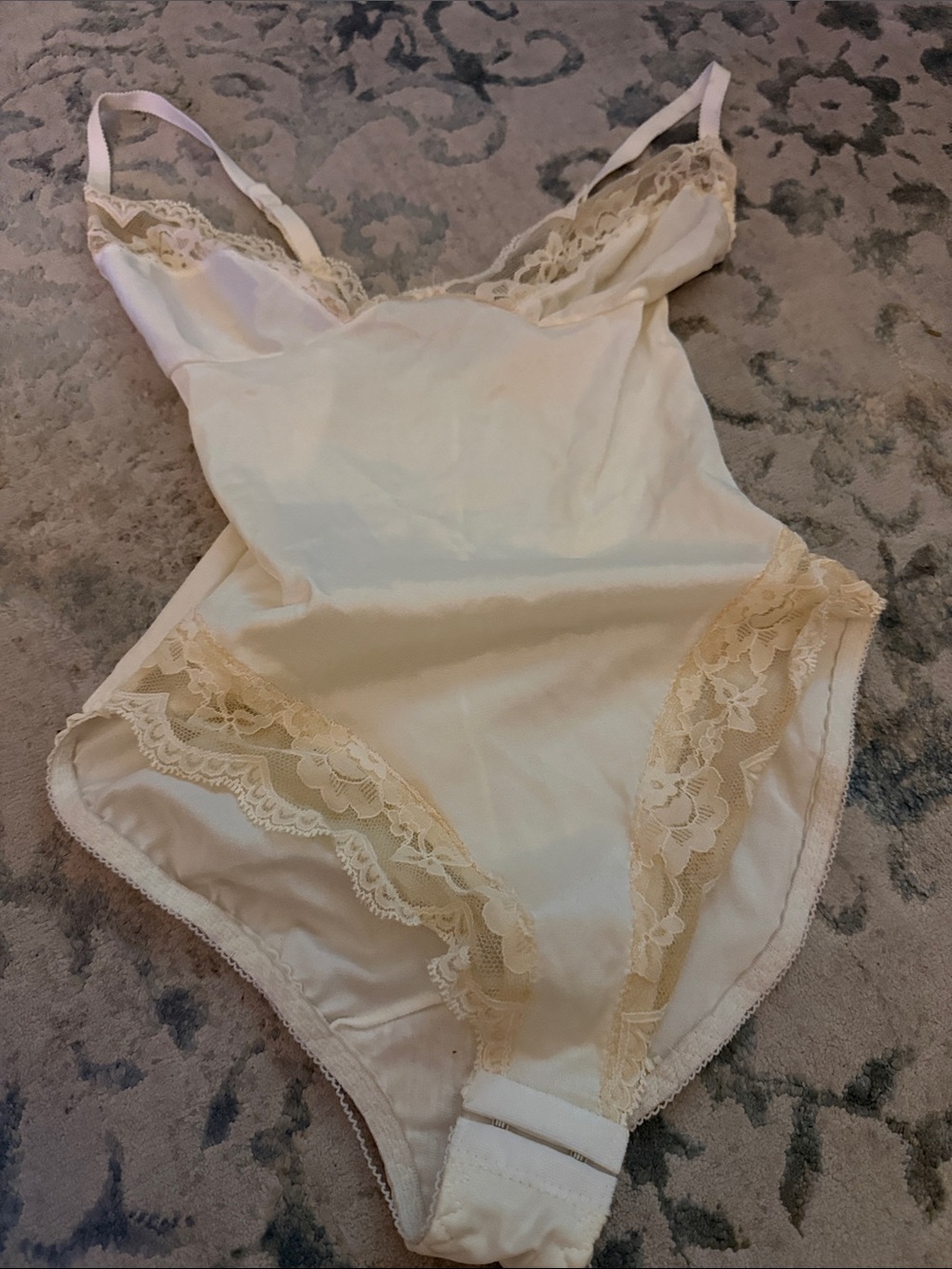 Source Unknown Cream Satin Lace-Trim Bodysuit